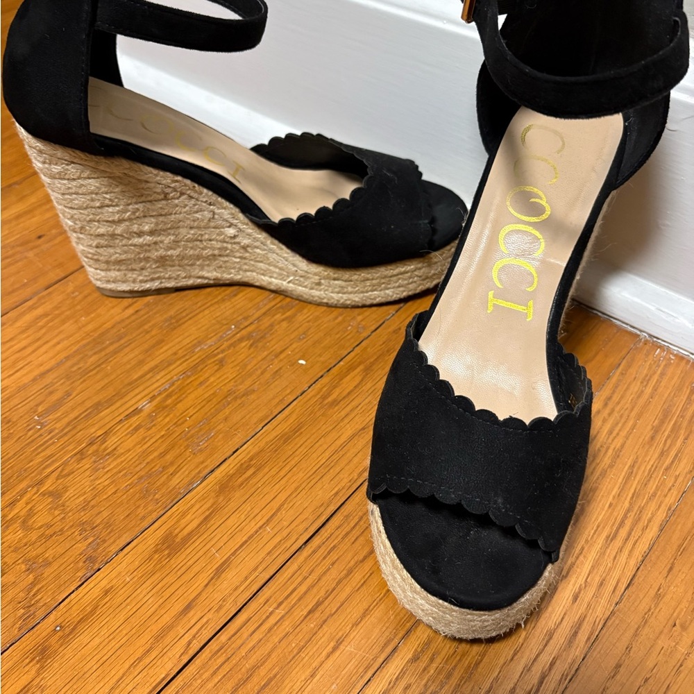 CCOCCI Black and Tan Wedge Sandals
